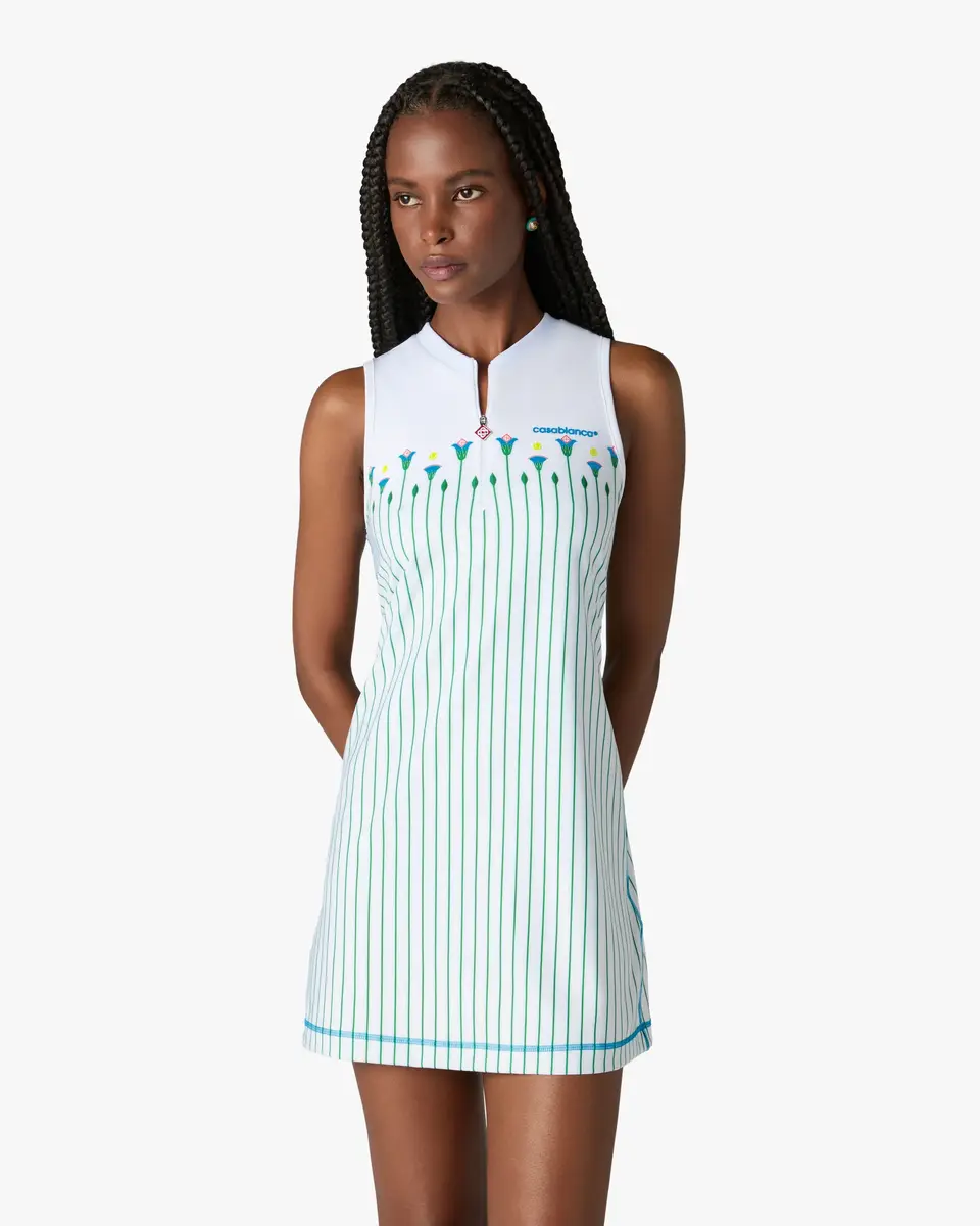 Casablanca White Floral Stripe Sporty Tennis Mini Dress in Green | Thumbnail 4 Casablanca White Floral Stripe Sporty Tennis Mini Dress in Green | Thumbnail 4