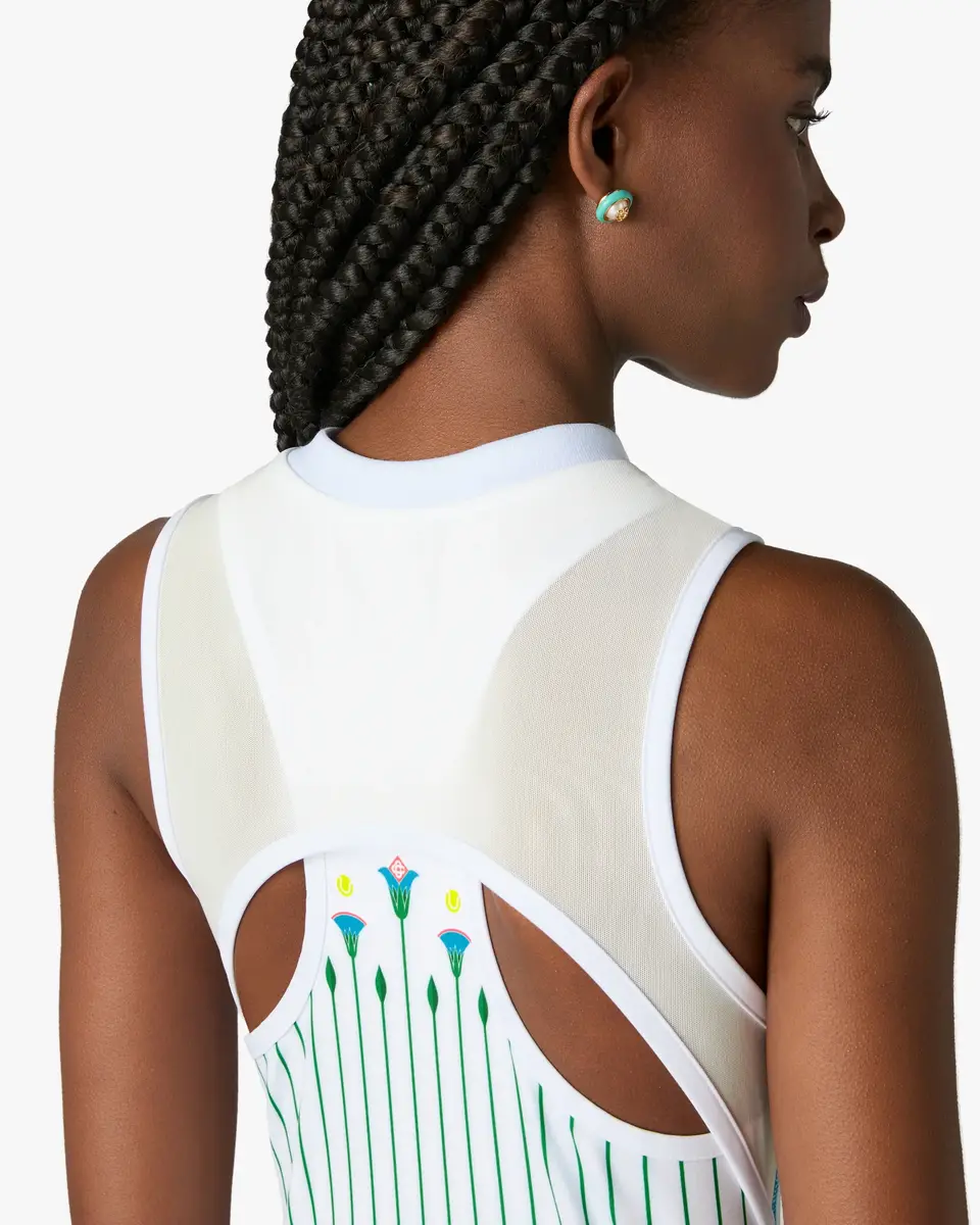 Casablanca White Floral Stripe Sporty Tennis Mini Dress in Green | Thumbnail 5 Casablanca White Floral Stripe Sporty Tennis Mini Dress in Green | Thumbnail 5