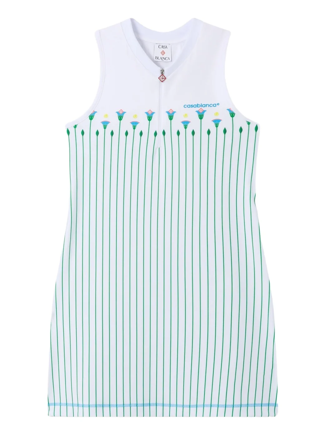 Casablanca White Floral Stripe Sporty Tennis Mini Dress in Green