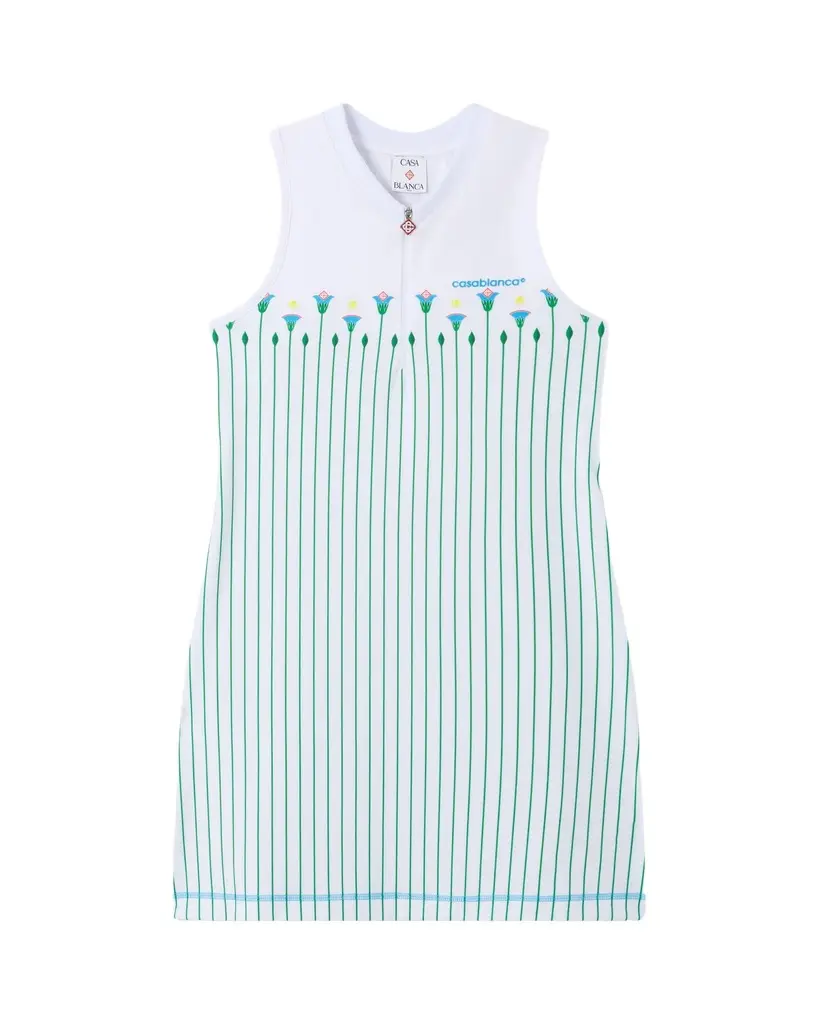 Casablanca White Floral Stripe Sporty Tennis Mini Dress in Green