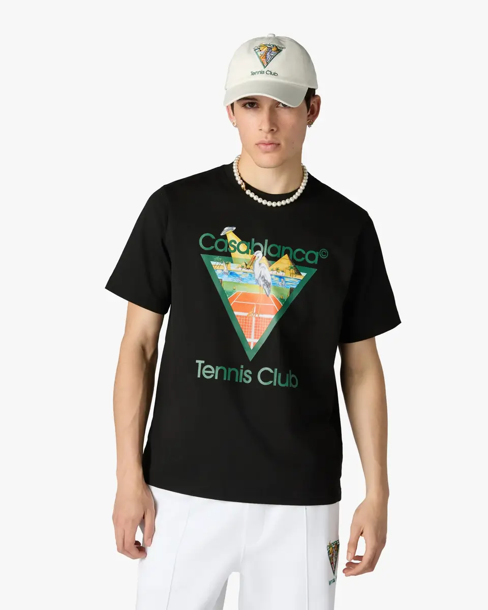 Casablanca Black Tennis Club Icon Pyramid Abduction Short Sleeve T-Shirt | Thumbnail 4 Casablanca Black Tennis Club Icon Pyramid Abduction Short Sleeve T-Shirt | Thumbnail 4