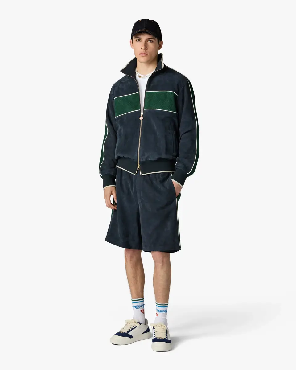 Casablanca Navy & Green Suede Track Jacket | Thumbnail 2