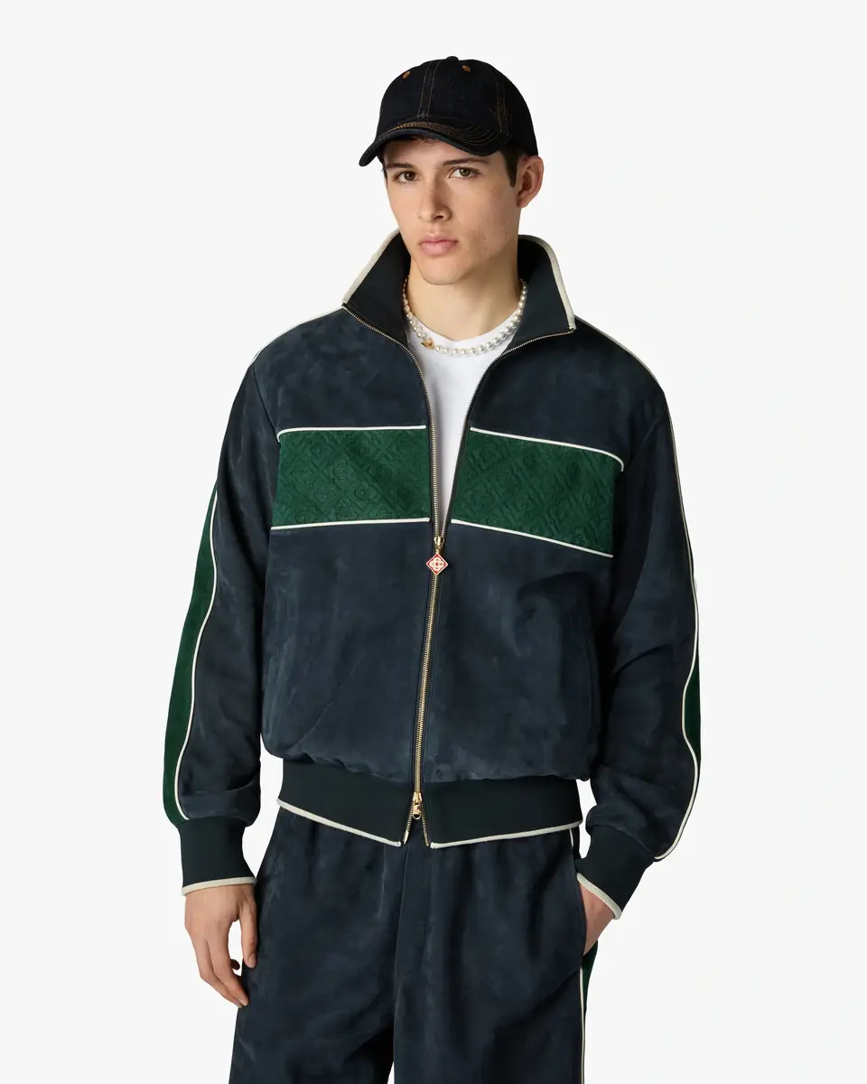 Casablanca Navy & Green Suede Track Jacket | Thumbnail 4