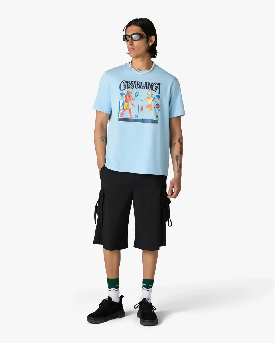 Casablanca Light Blue Egyptian Tennis Match Short Sleeve T-Shirt | Thumbnail 2 Casablanca Light Blue Egyptian Tennis Match Short Sleeve T-Shirt | Thumbnail 2