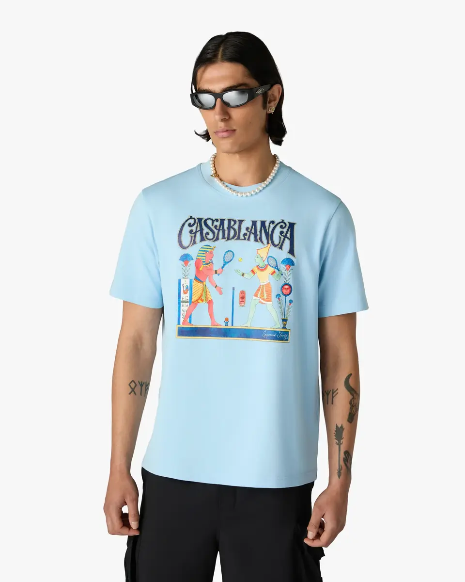 Casablanca Light Blue Egyptian Tennis Match Short Sleeve T-Shirt | Thumbnail 4 Casablanca Light Blue Egyptian Tennis Match Short Sleeve T-Shirt | Thumbnail 4