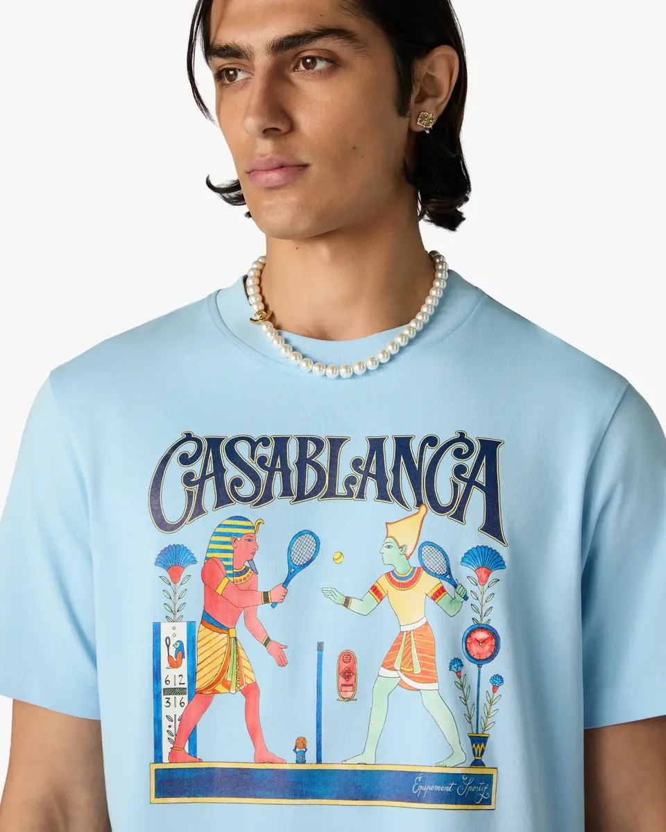 Casablanca Light Blue Egyptian Tennis Match Short Sleeve T-Shirt | Thumbnail 5 Casablanca Light Blue Egyptian Tennis Match Short Sleeve T-Shirt | Thumbnail 5