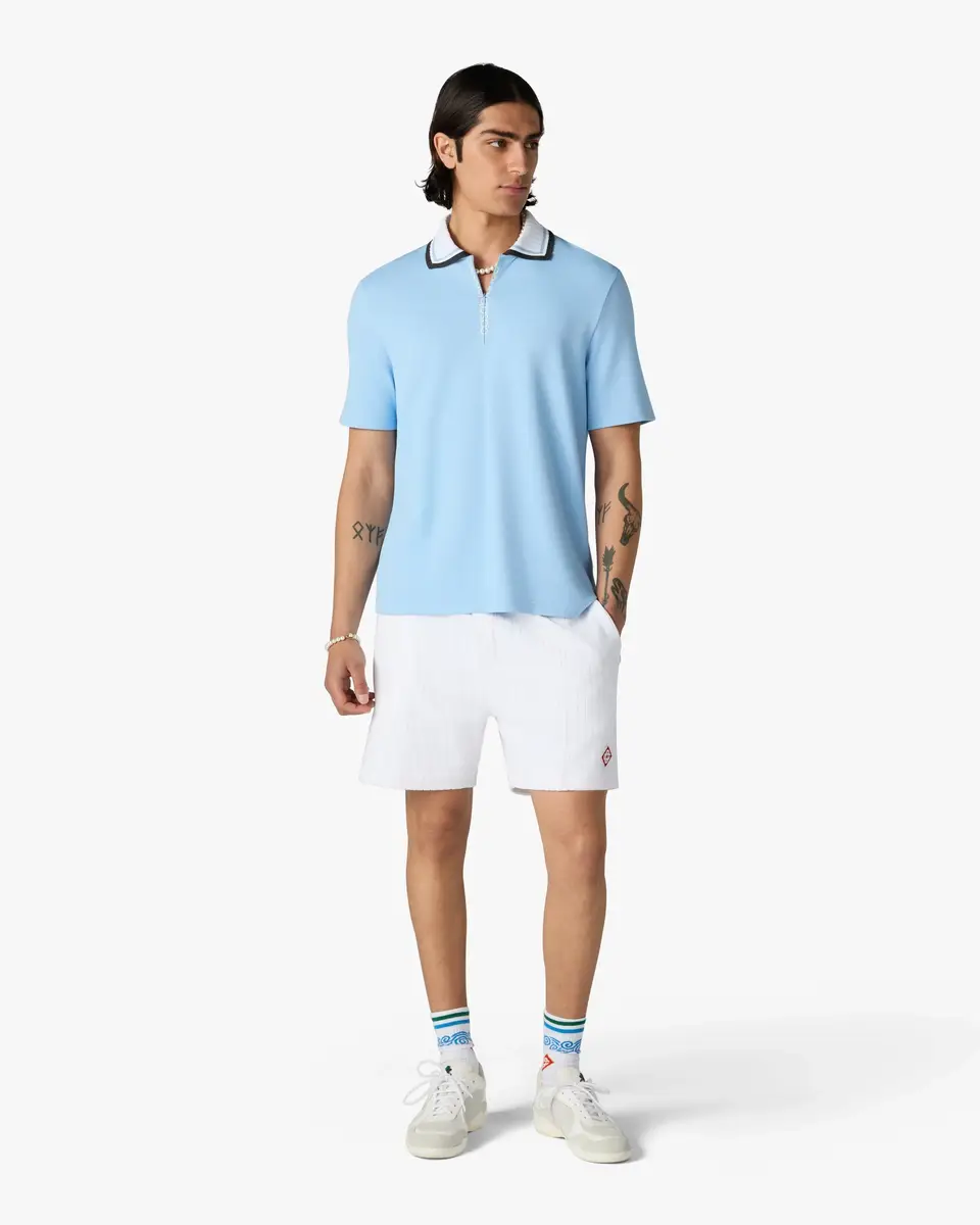 Casablanca Pale Blue Pique Quarter Zip Short Sleeve Polo Shirt | Thumbnail 2