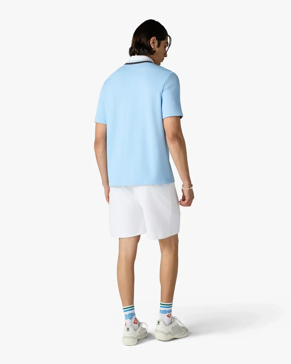 Casablanca Pale Blue Pique Quarter Zip Short Sleeve Polo Shirt | Thumbnail 3