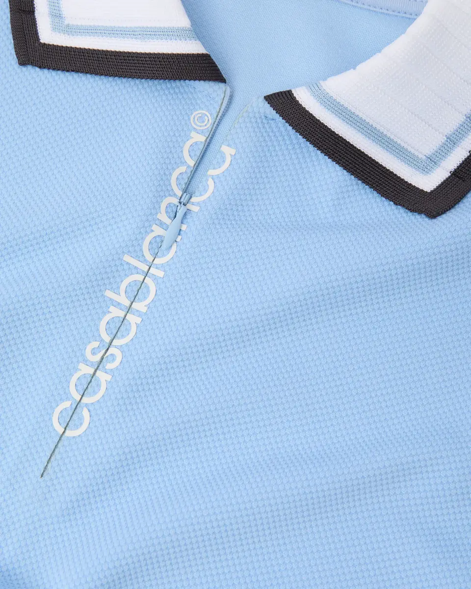 Casablanca Pale Blue Pique Quarter Zip Short Sleeve Polo Shirt | Thumbnail 7