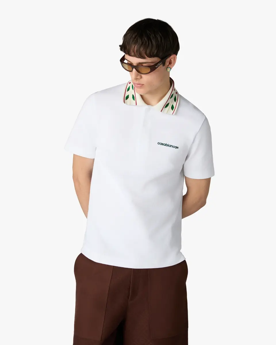 Casablanca White Laurel Pique Short Sleeve Polo Shirt | Thumbnail 4