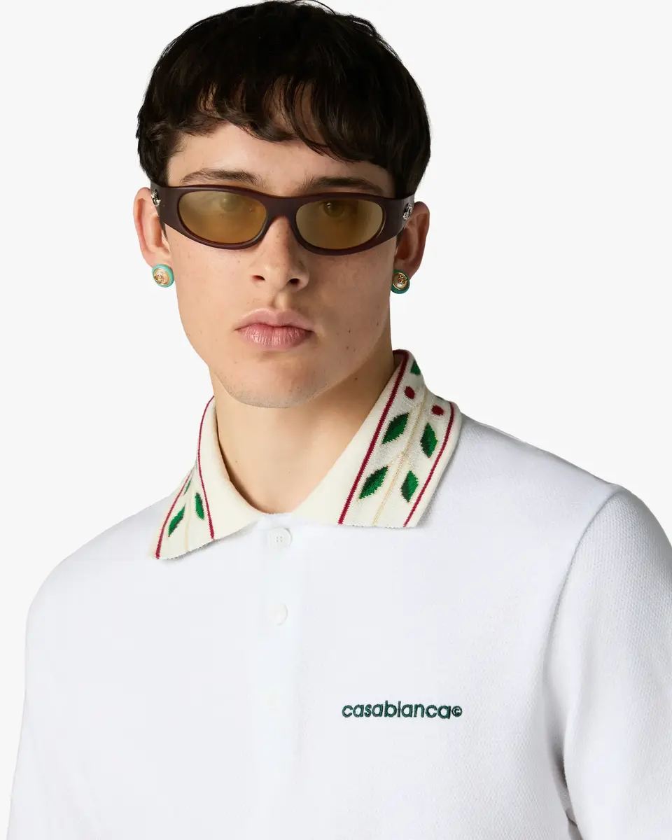 Casablanca White Laurel Pique Short Sleeve Polo Shirt | Thumbnail 5