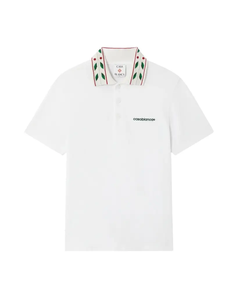 White Laurel Pique Short Sleeve Polo Shirt