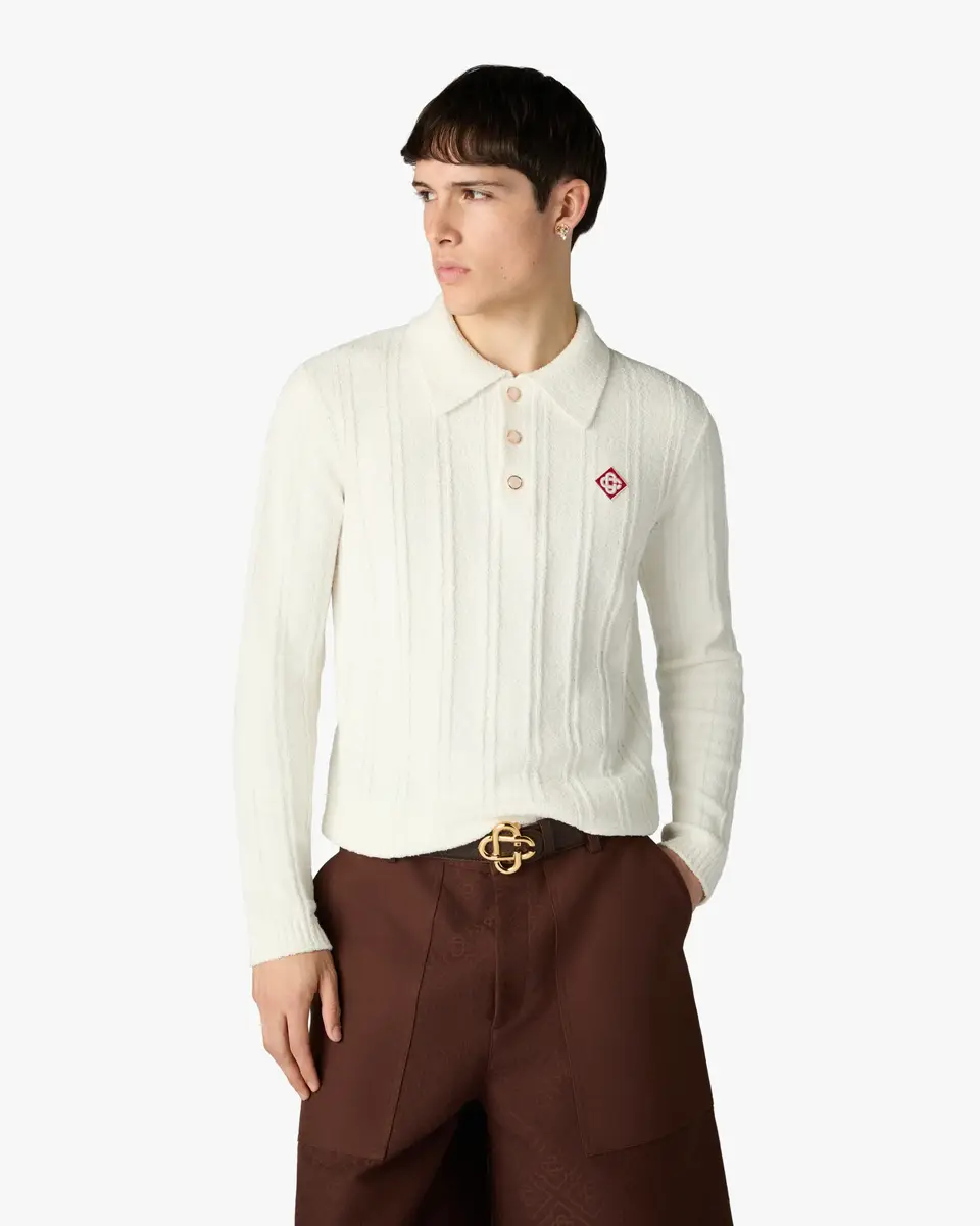 Casablanca White Boucle Long Sleeve Polo Shirt | Thumbnail 4