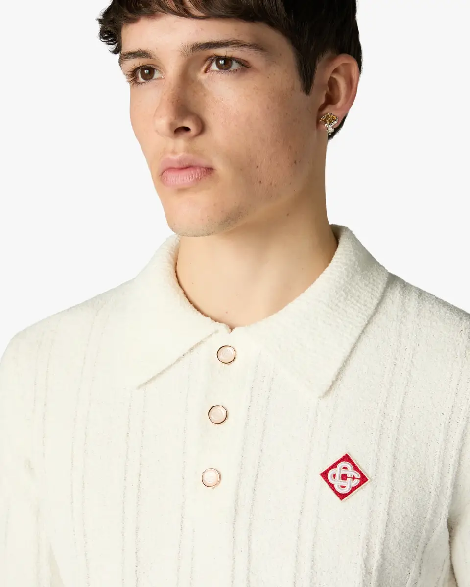 Casablanca White Boucle Long Sleeve Polo Shirt | Thumbnail 5