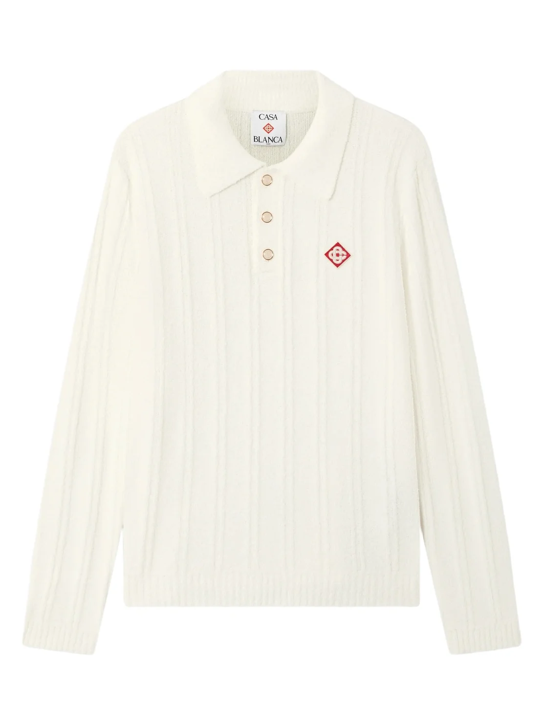 Casablanca White Boucle Long Sleeve Polo Shirt