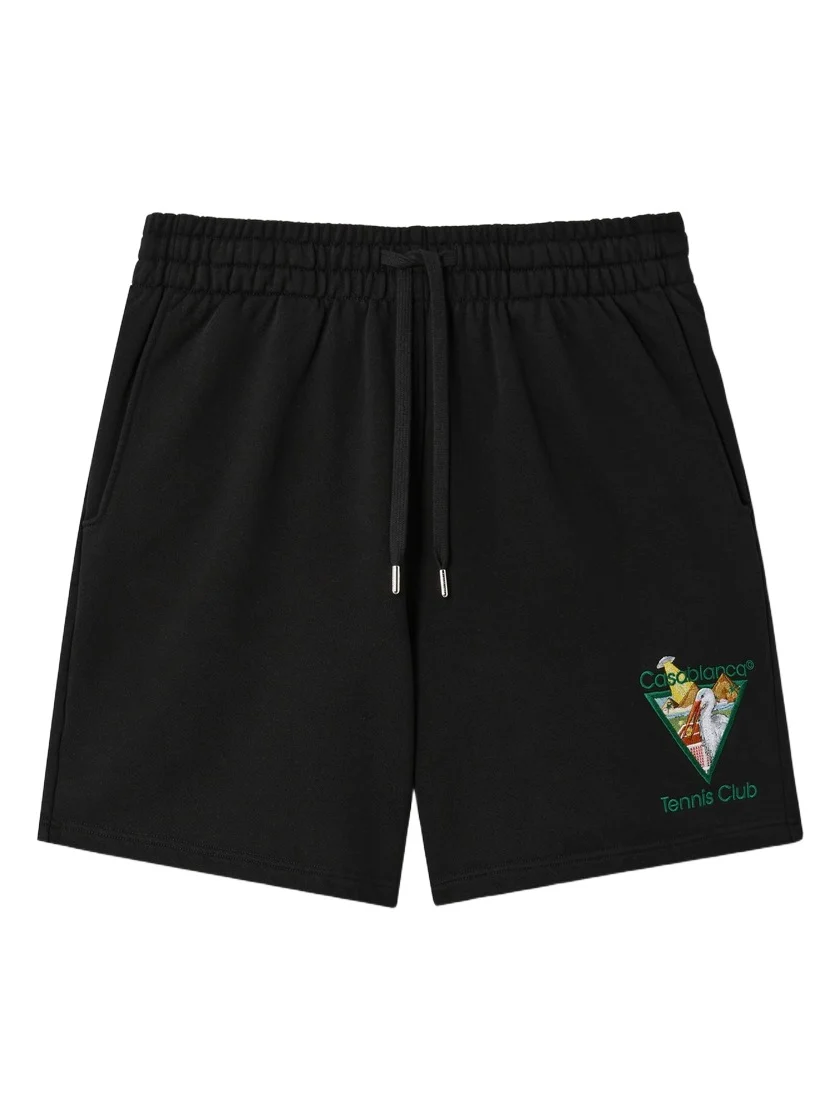 Casablanca Black Tennis Club Icon Pyramid Abduction Embroidered Sweatshorts