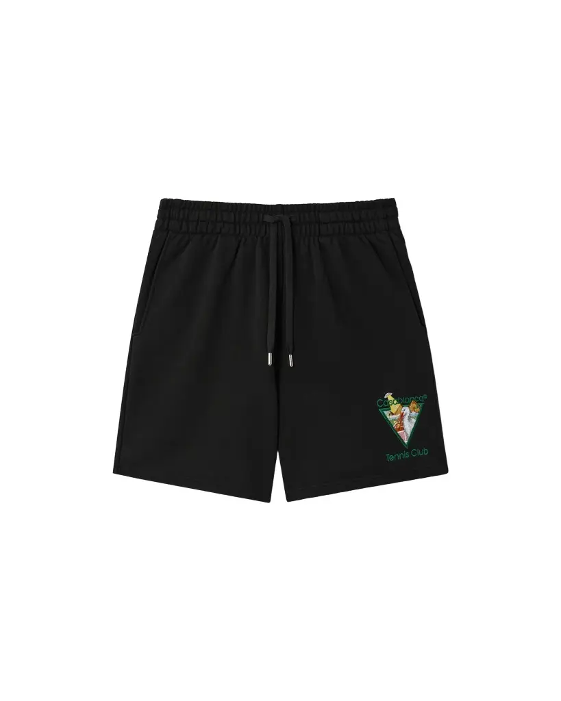 Black Tennis Club Icon Pyramid Abduction Embroidered Sweatshorts