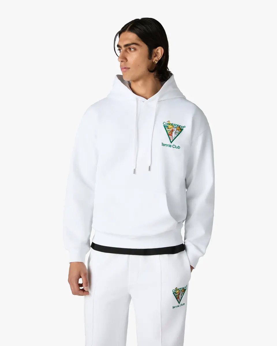 Casablanca White Tennis Club Icon Pyramid Abduction Embroidered Hooded Sweatshirt | Thumbnail 4 Casablanca White Tennis Club Icon Pyramid Abduction Embroidered Hooded Sweatshirt | Thumbnail 4