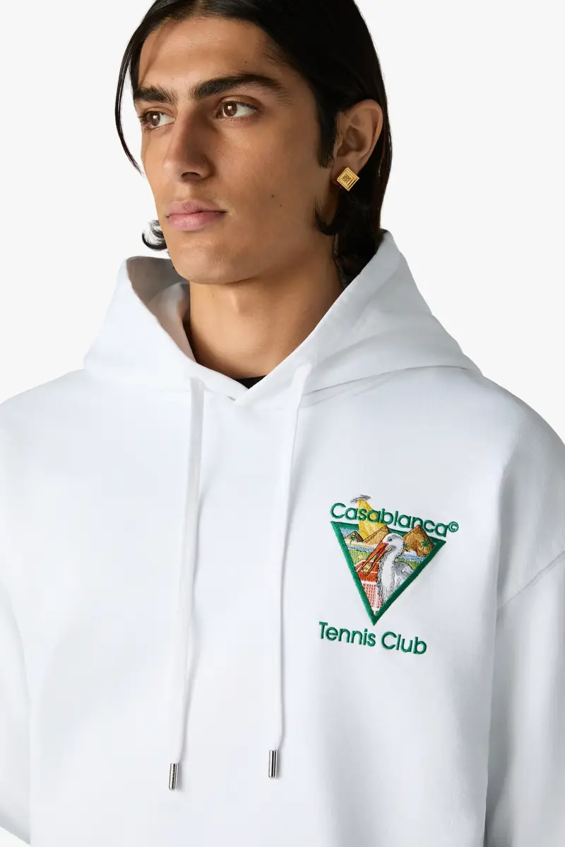 Casablanca White Tennis Club Icon Pyramid Abduction Embroidered Hooded Sweatshirt | Thumbnail 5 Casablanca White Tennis Club Icon Pyramid Abduction Embroidered Hooded Sweatshirt | Thumbnail 5