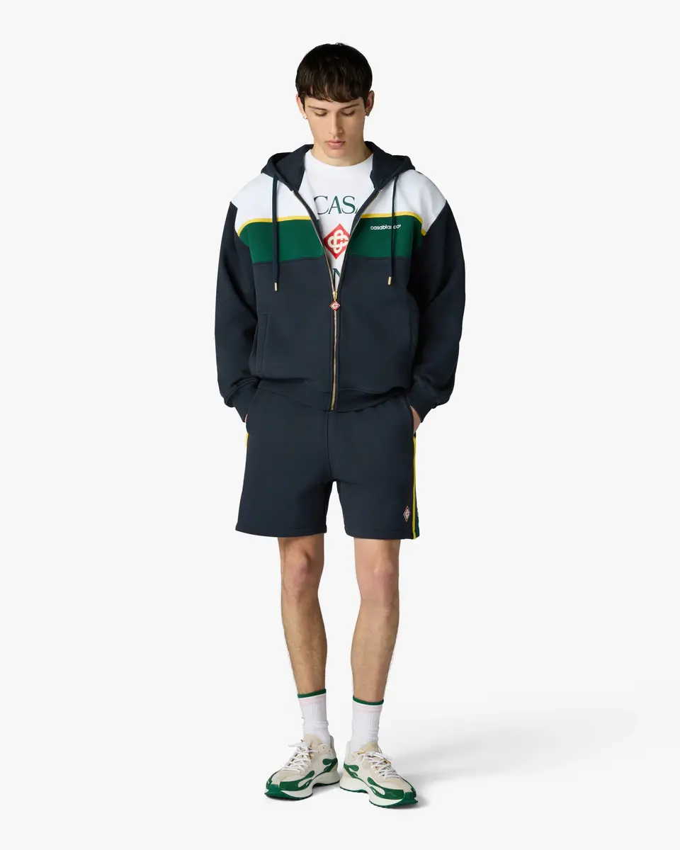 Casablanca Navy & Green Panelled Zip-Up Hooded Sweatshirt | Thumbnail 2