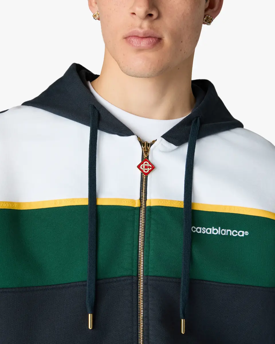 Casablanca Navy & Green Panelled Zip-Up Hooded Sweatshirt | Thumbnail 5