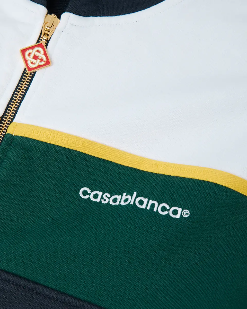 Casablanca Navy & Green Panelled Zip-Up Hooded Sweatshirt | Thumbnail 7