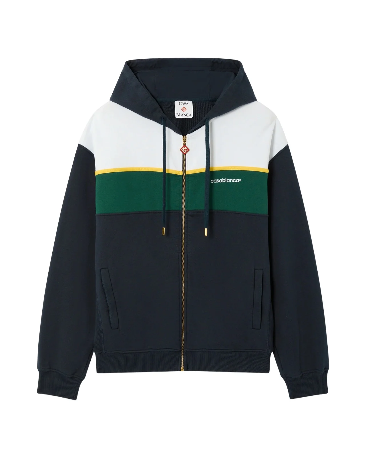 Casablanca Navy & Green Panelled Zip-Up Hooded Sweatshirt