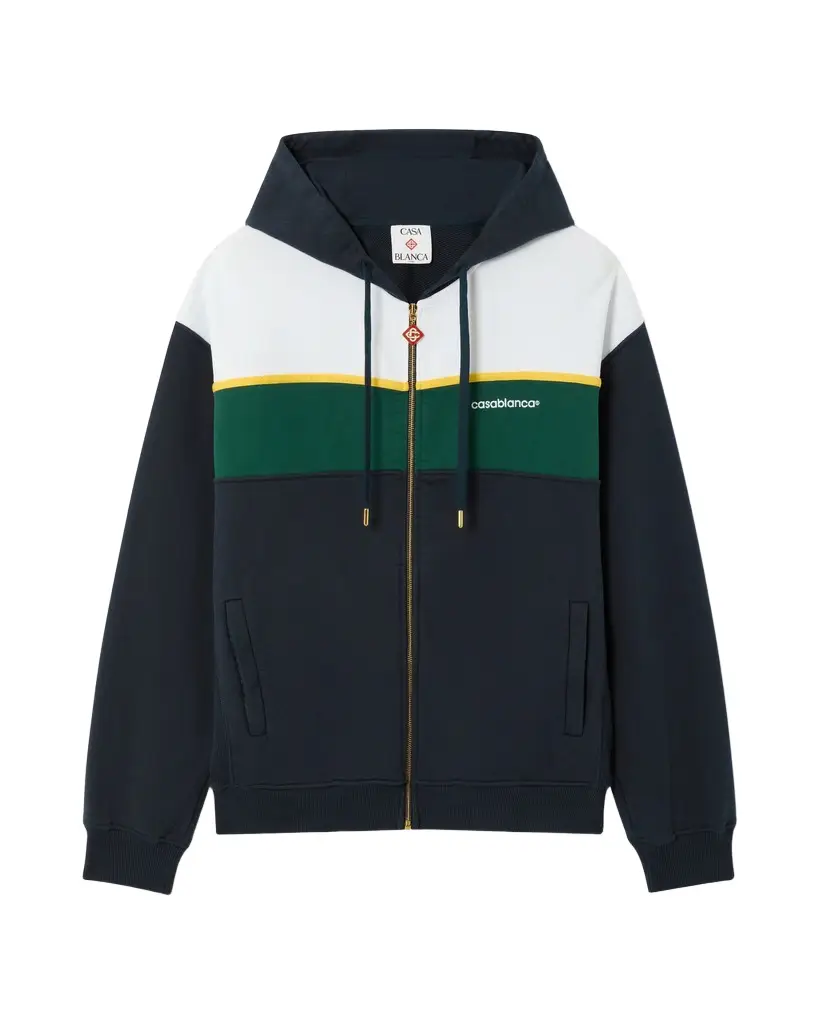 Casablanca Navy & Green Panelled Zip-Up Hooded Sweatshirt