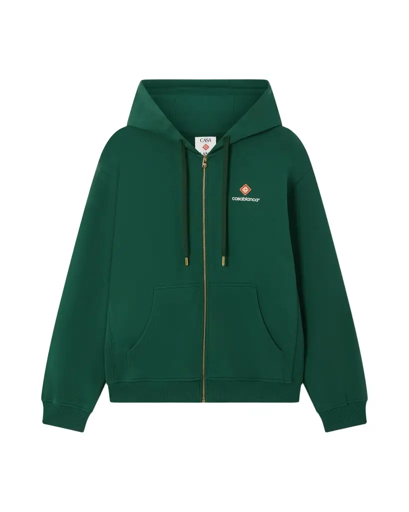 Green Sport Type Zip-Up Hooded Sweatshirt