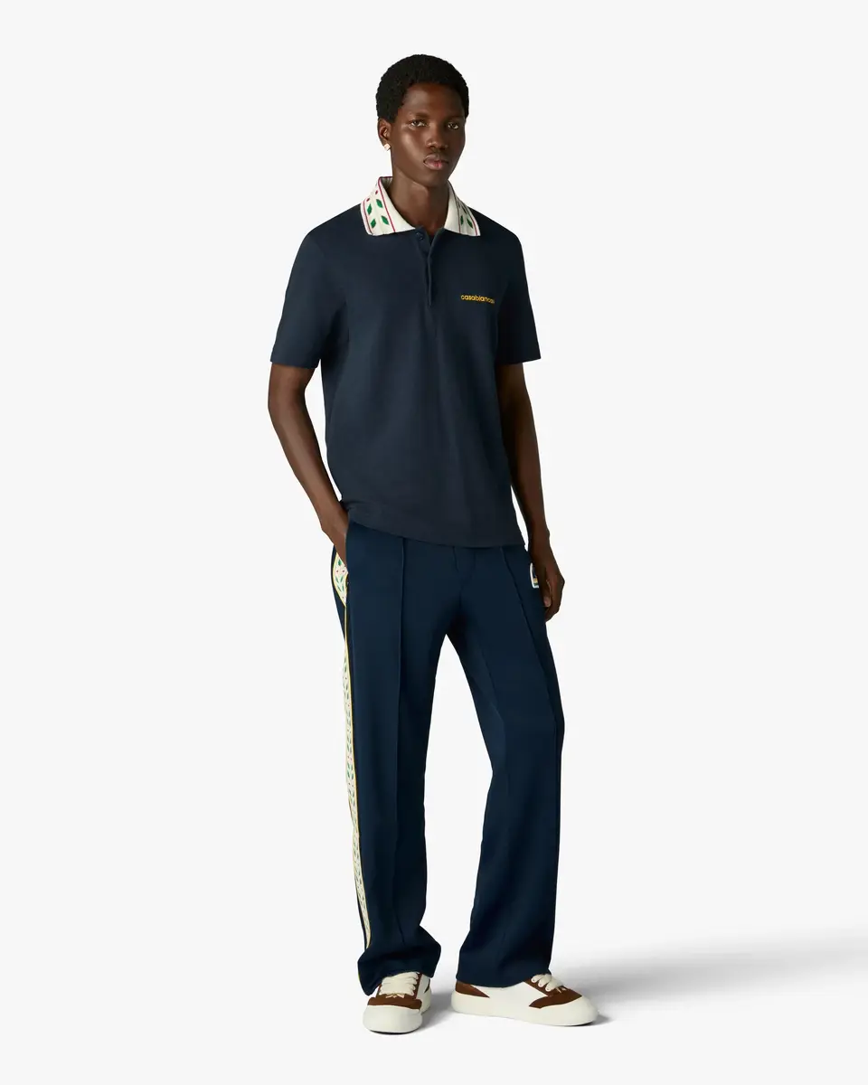 Casablanca Navy Laurel Pique Short Sleeve Polo Shirt | Thumbnail 2 Casablanca Navy Laurel Pique Short Sleeve Polo Shirt | Thumbnail 2