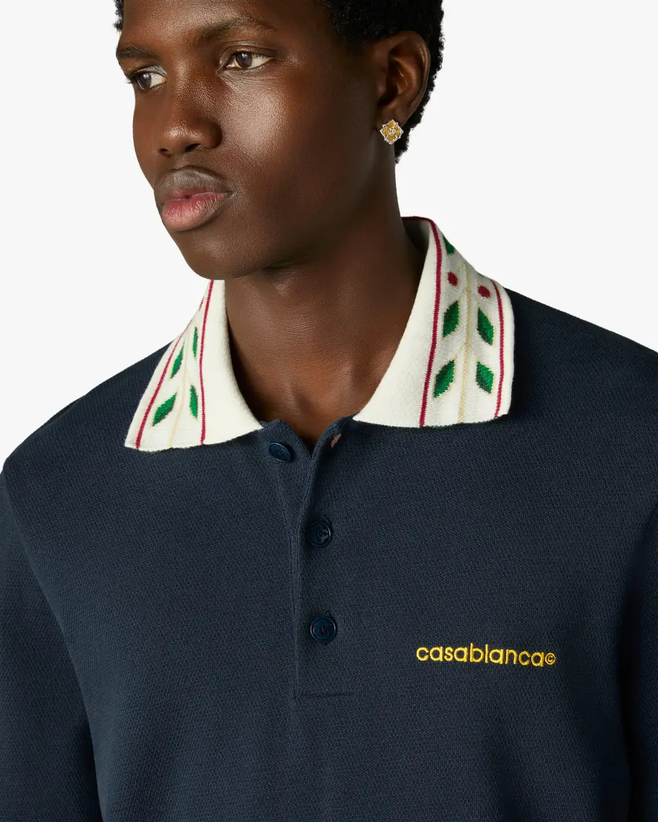 Casablanca Navy Laurel Pique Short Sleeve Polo Shirt | Thumbnail 5 Casablanca Navy Laurel Pique Short Sleeve Polo Shirt | Thumbnail 5