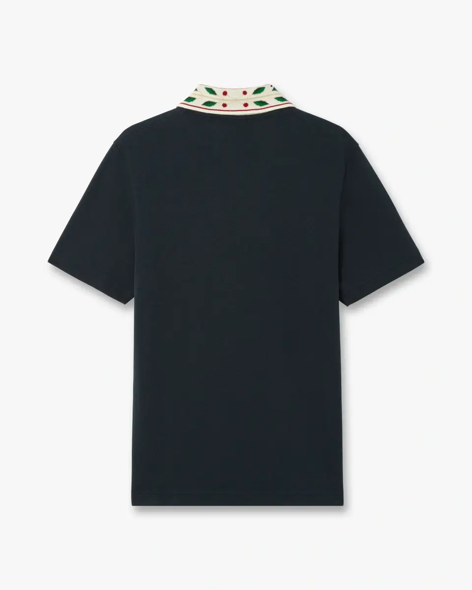 Casablanca Navy Laurel Pique Short Sleeve Polo Shirt | Thumbnail 6 Casablanca Navy Laurel Pique Short Sleeve Polo Shirt | Thumbnail 6
