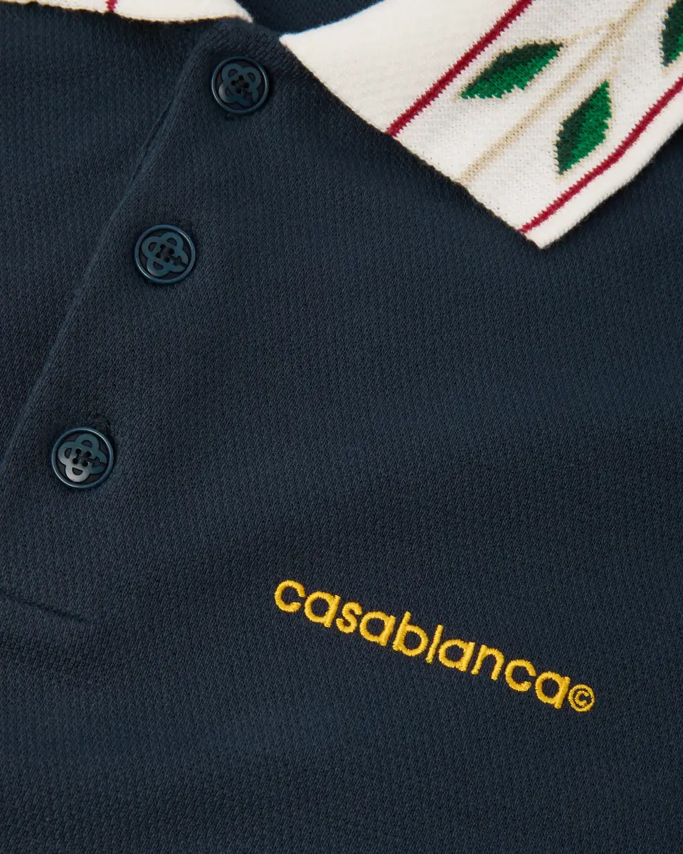 Casablanca Navy Laurel Pique Short Sleeve Polo Shirt | Thumbnail 7 Casablanca Navy Laurel Pique Short Sleeve Polo Shirt | Thumbnail 7