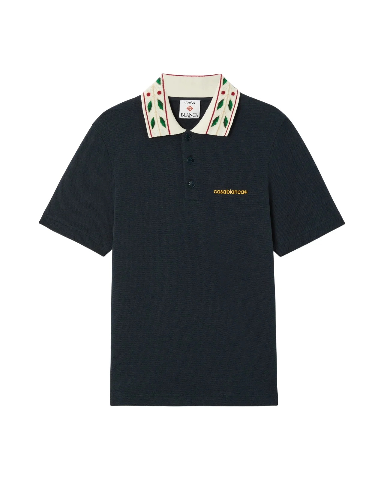 Casablanca Navy Laurel Pique Short Sleeve Polo Shirt