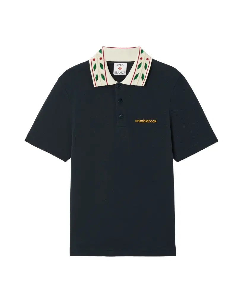 Navy Laurel Pique Short Sleeve Polo Shirt