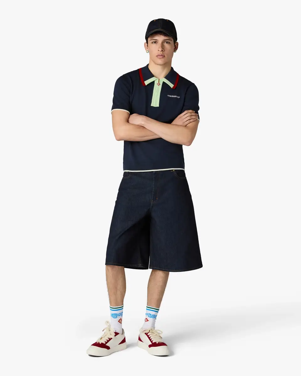 Casablanca Navy Merino Short Sleeve Polo Shirt | Thumbnail 2