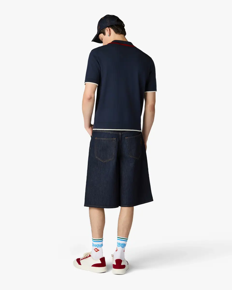 Casablanca Navy Merino Short Sleeve Polo Shirt | Thumbnail 3