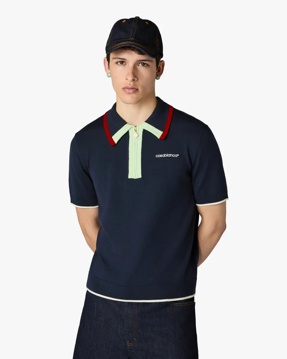 Casablanca Navy Merino Short Sleeve Polo Shirt | Thumbnail 4