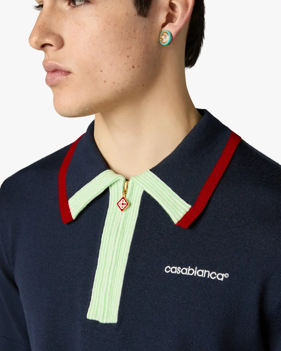 Casablanca Navy Merino Short Sleeve Polo Shirt | Thumbnail 5
