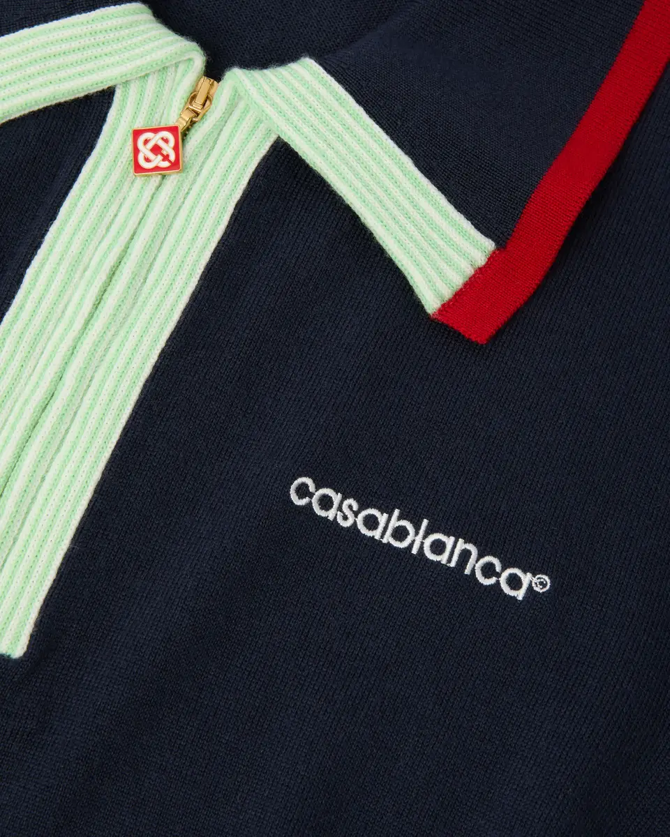 Casablanca Navy Merino Short Sleeve Polo Shirt | Thumbnail 7