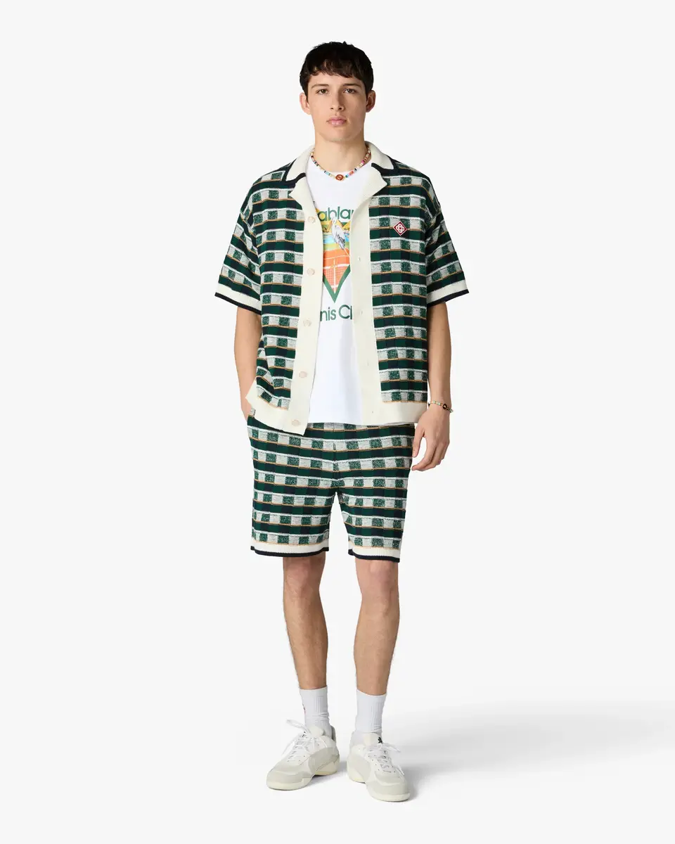 Casablanca Green Crochet Mosaic Short Sleeve Shirt | Thumbnail 2