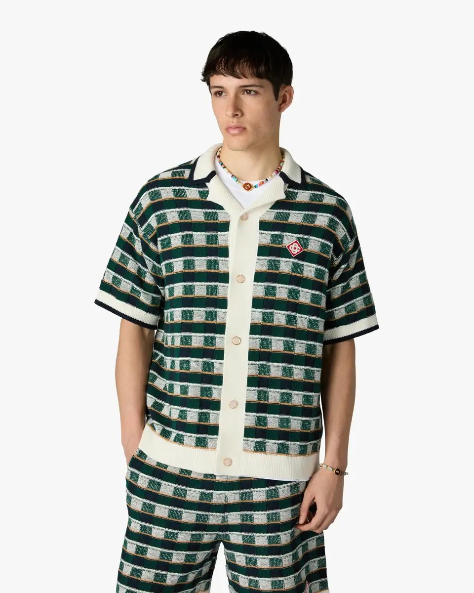 Casablanca Green Crochet Mosaic Short Sleeve Shirt | Thumbnail 4