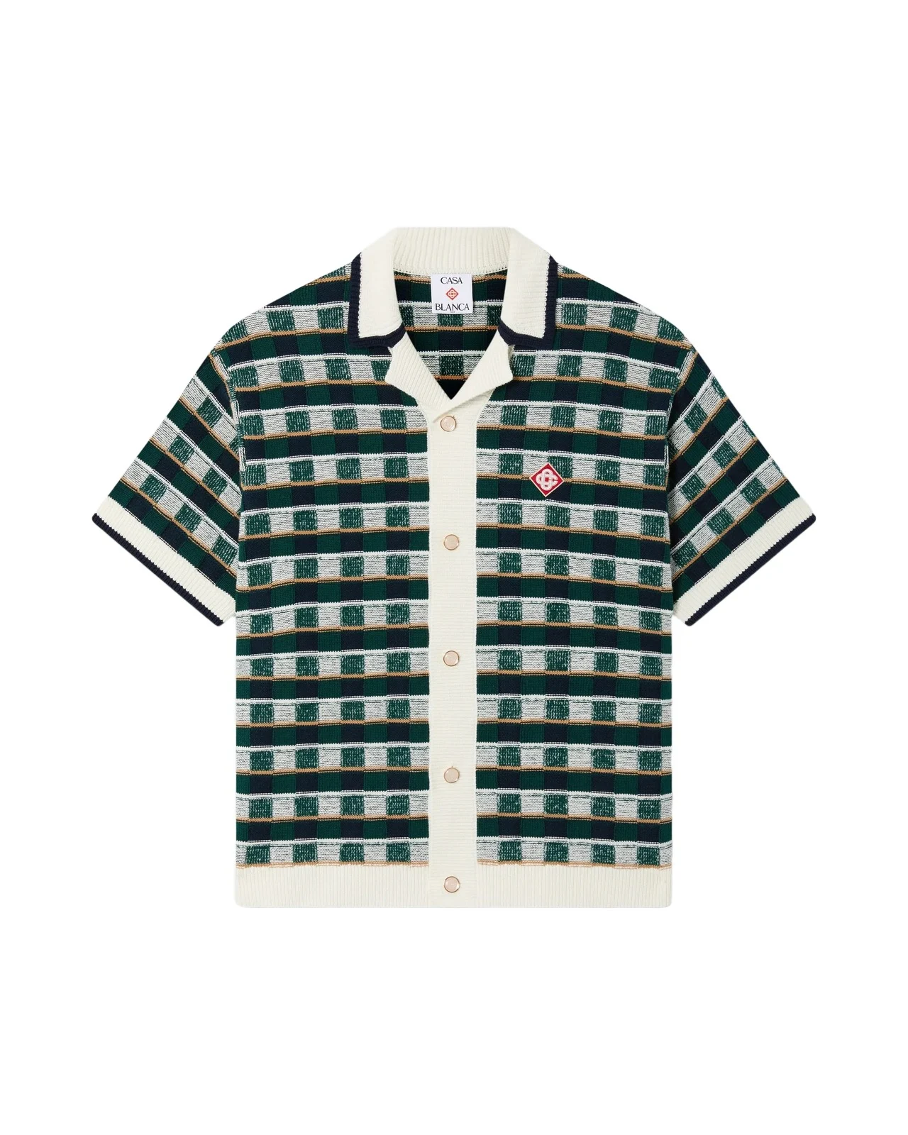 Casablanca Green Crochet Mosaic Short Sleeve Shirt