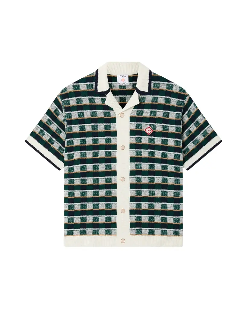 Casablanca Green Crochet Mosaic Short Sleeve Shirt