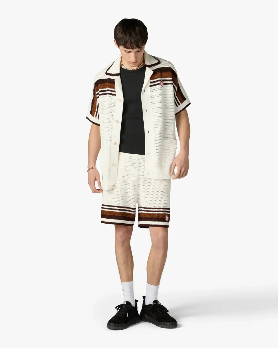 Casablanca White & Brown Tennis Stripe Crochet Shorts | Thumbnail 2 Casablanca White & Brown Tennis Stripe Crochet Shorts | Thumbnail 2