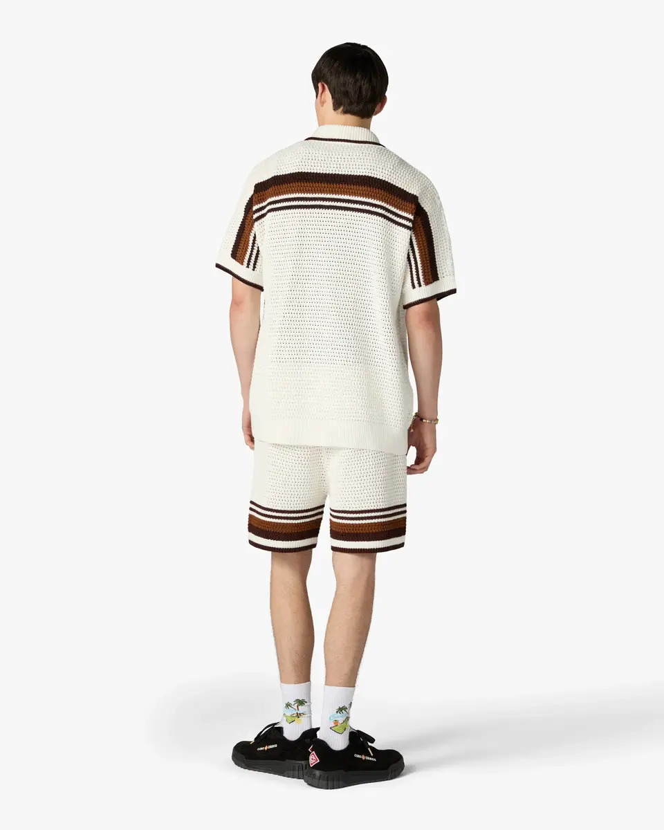 Casablanca White & Brown Tennis Stripe Crochet Shorts | Thumbnail 3 Casablanca White & Brown Tennis Stripe Crochet Shorts | Thumbnail 3