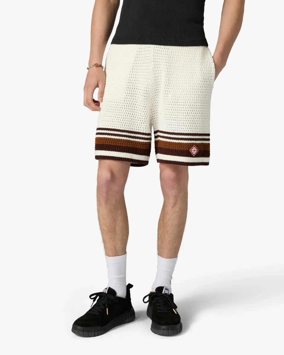 Casablanca White & Brown Tennis Stripe Crochet Shorts | Thumbnail 4 Casablanca White & Brown Tennis Stripe Crochet Shorts | Thumbnail 4