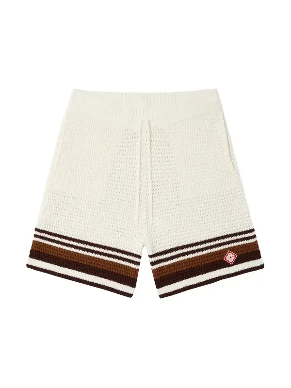 Casablanca White & Brown Tennis Stripe Crochet Shorts