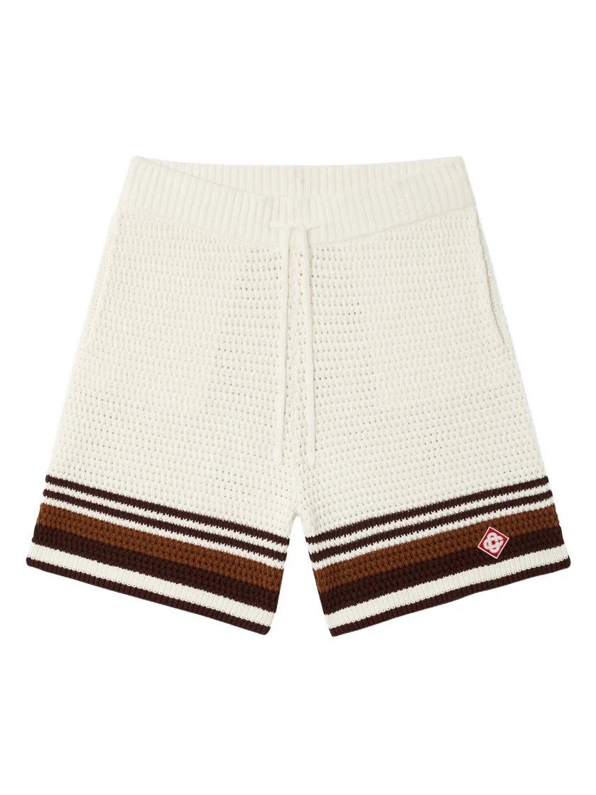 Casablanca White & Brown Tennis Stripe Crochet Shorts