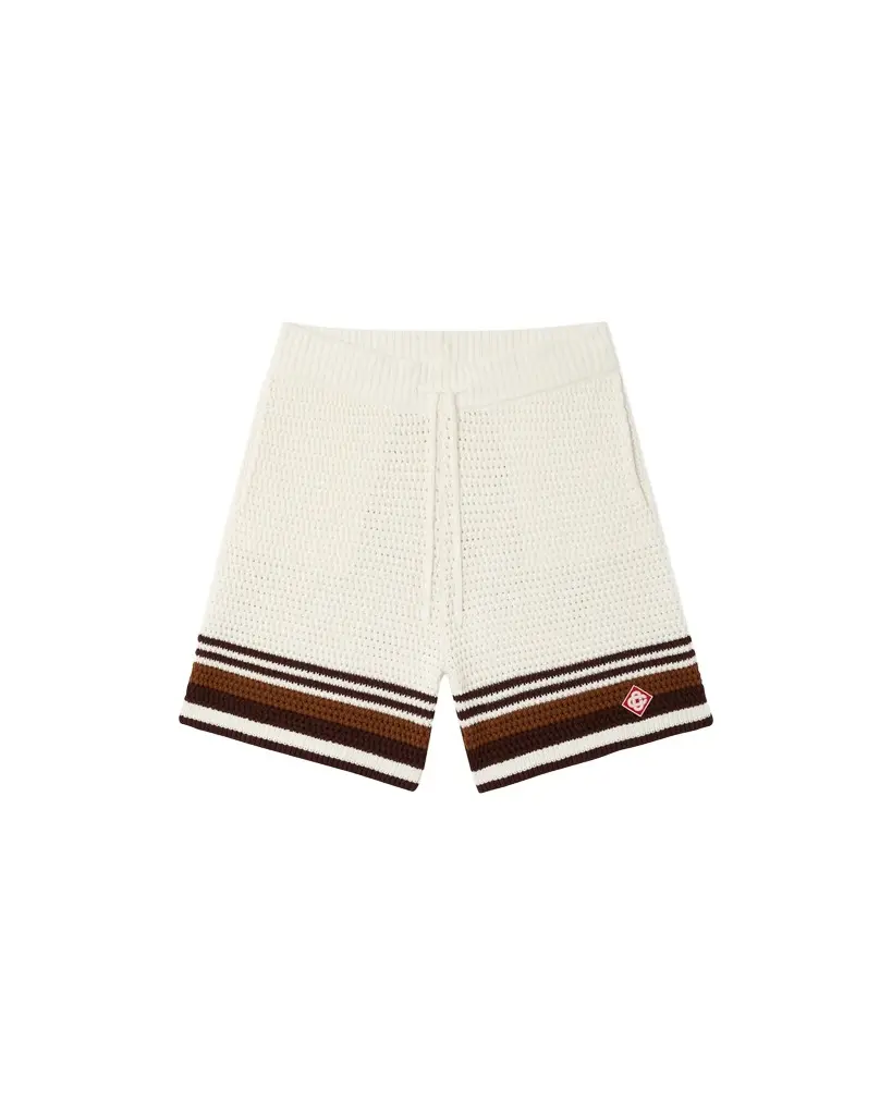 Casablanca White & Brown Tennis Stripe Crochet Shorts
